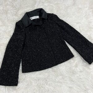 Charles Nolan New York button front wool blend tweed cropped blazer Size 4